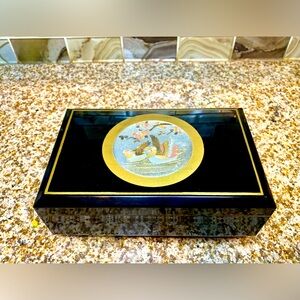 Vintage Black Lacquer Music Jewelry Box Trinket Gold Mandarin Ducks Japan WORKS.